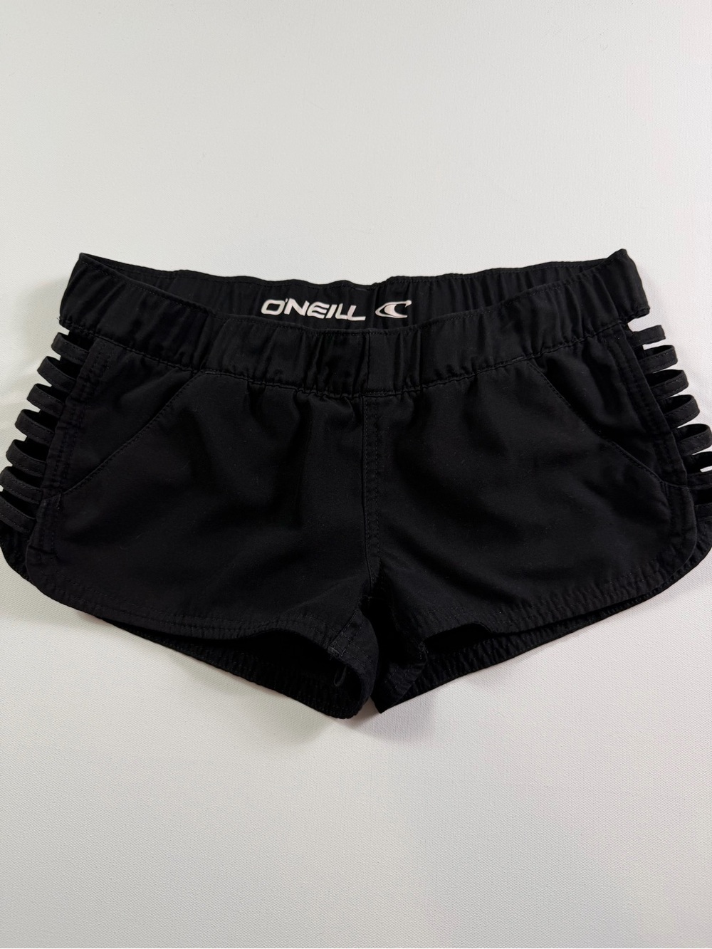 O’Neill Black Strappy Side Swim Shorts Womens Small Y2K Inspired Beach Surf